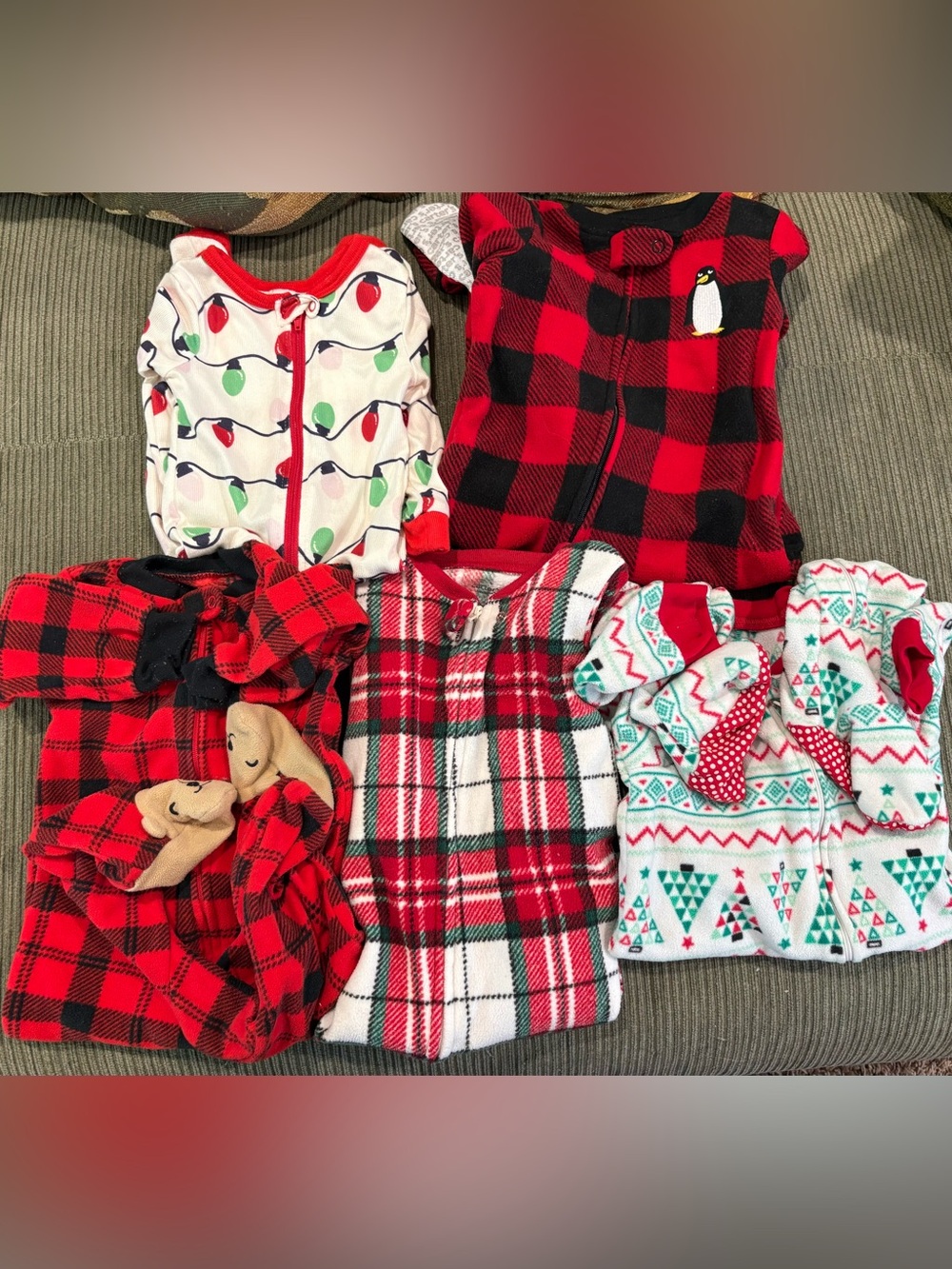 Baby Holiday Fleece Zipper Footie Sleepers - Red Plaid & Festive Prints